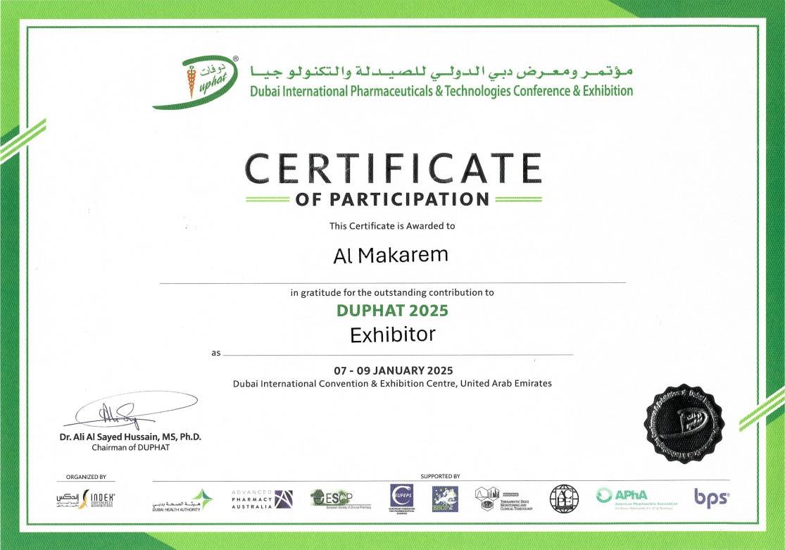 DUPHAT participation certificate